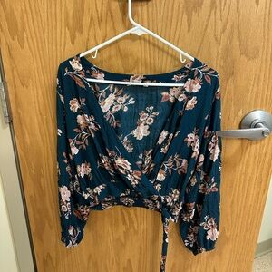 Floral Wrap Top - Teal